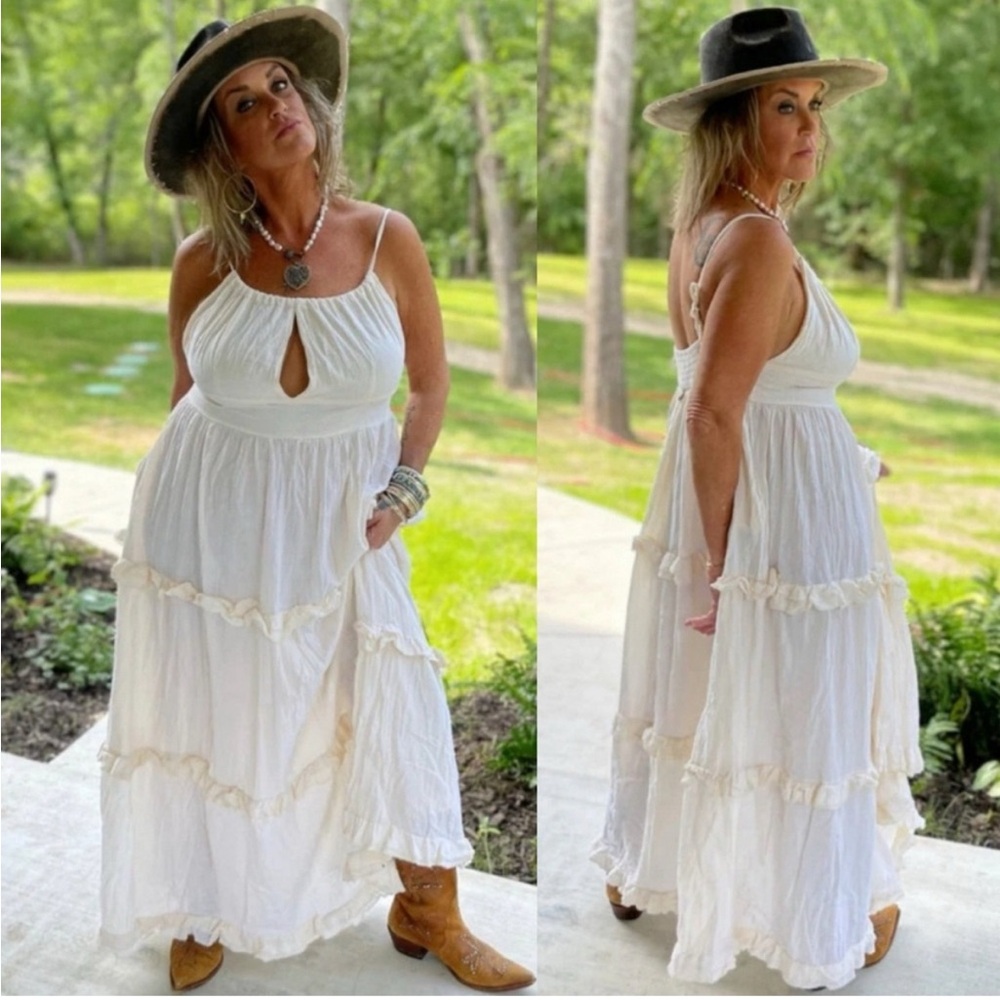 Jaded‎ Gypsy Cream Willa Boho Tiered Dress Adjustable Straps Beachy Size S/M